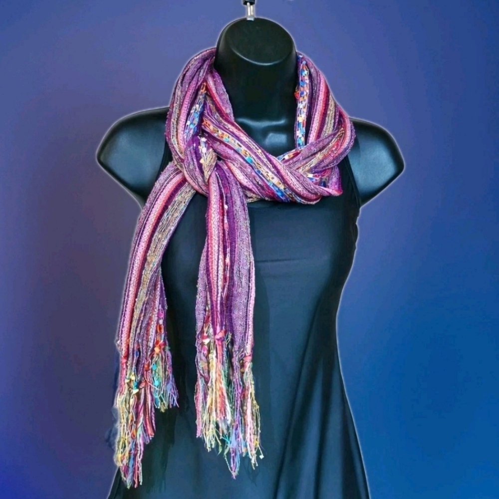 mark. By Avon Scarf Multicolored Striped 18"×72" Purple  EUC